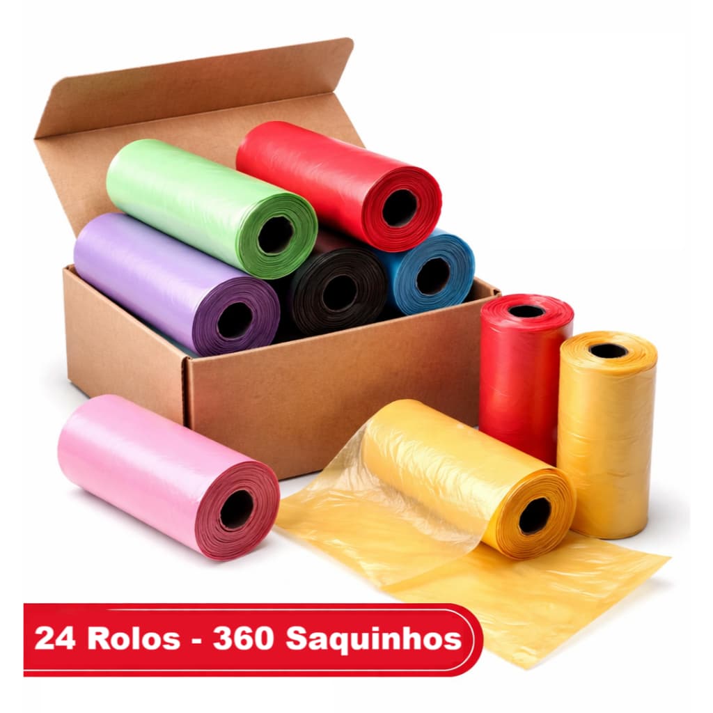 Kit 24 Rolos Cata Caca Rolinhos Pet Saquinho Lixo 360 Sacos Sortido