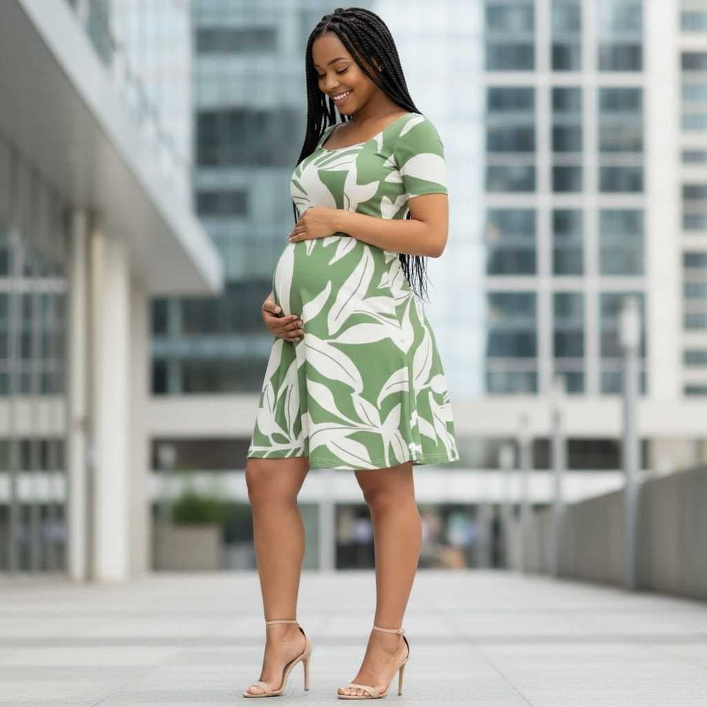 Vestido Midi gestante rodado casual elegante