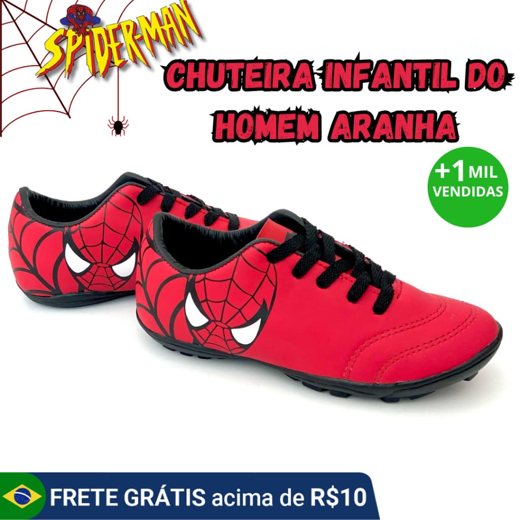 Chuteira Infantil Homem Aranha Society e Futsal Confortável Reforçada e Antiderrapante Envio Rápido