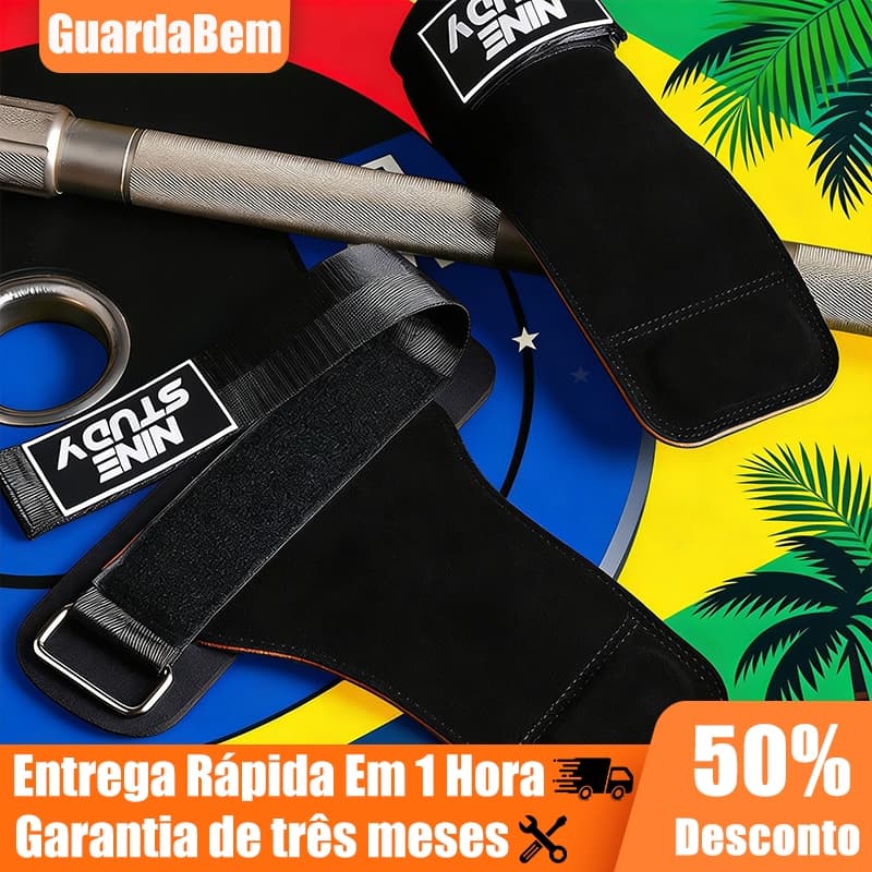 Par Strap Gancho Metal Academia Musculação Treino Costas Preto Munhequeira Ajustavel