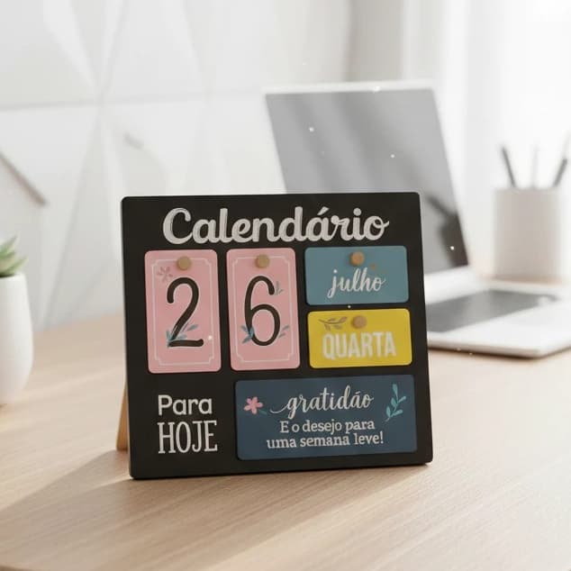 Calendário de Mesa Escritótio MDF com Blocos Coloridos Decorativo Frases Motivacionais