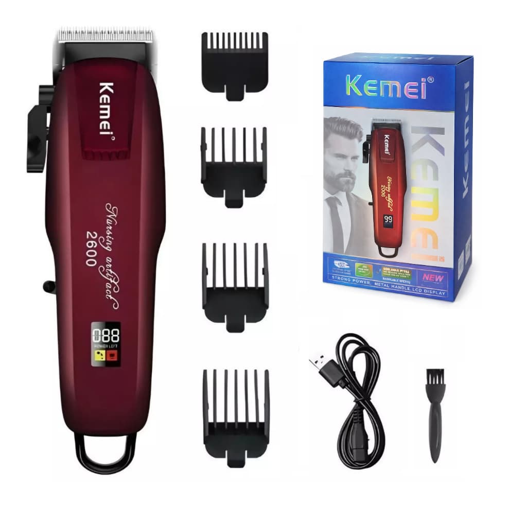 Máquina Profissional De Cortar Cabelo Sem Fio Bordô Kemei Km-PG2600