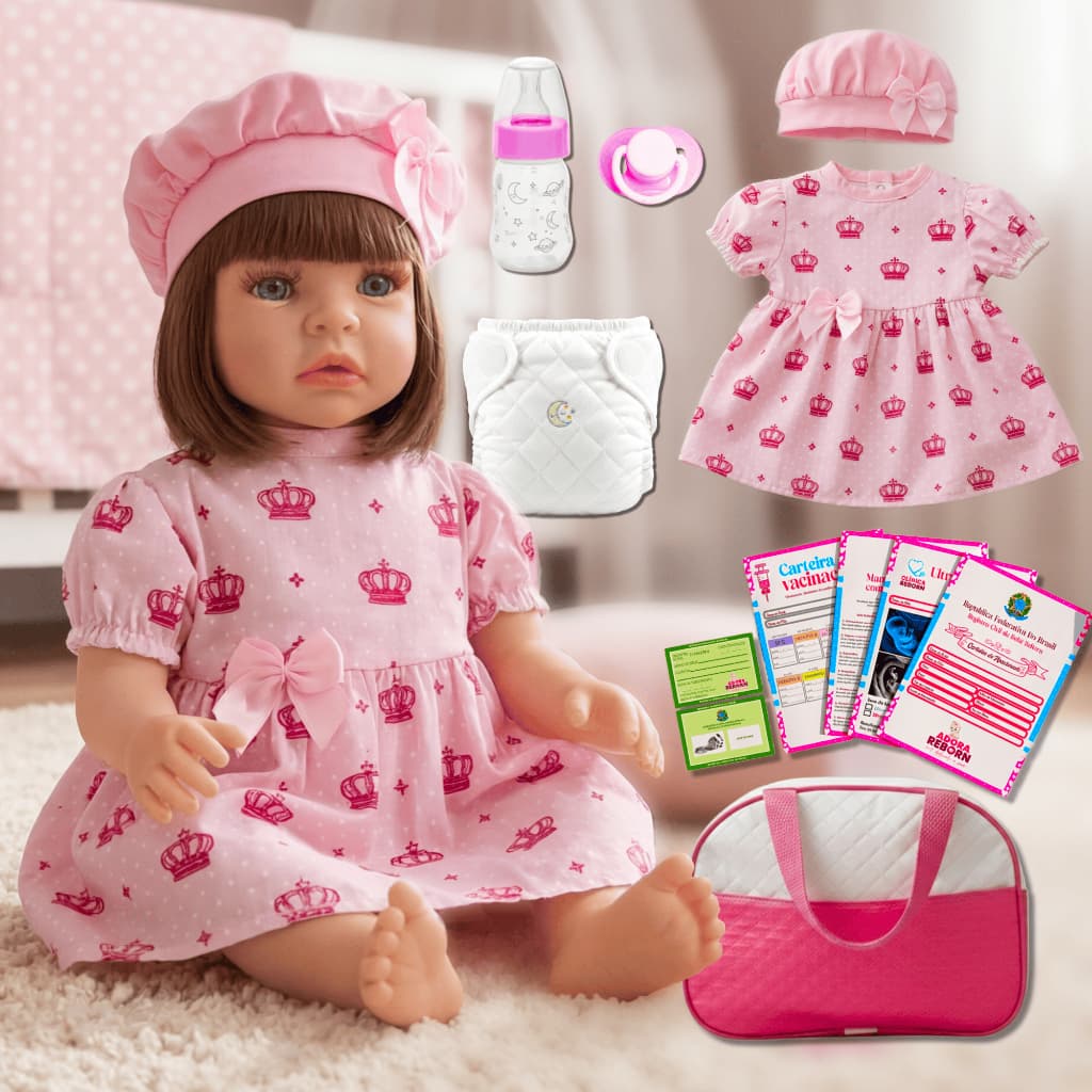 Bebê Reborn Luxo Realista de Silicone Pode Dar Banho Envio Imediato Vestido Rosa