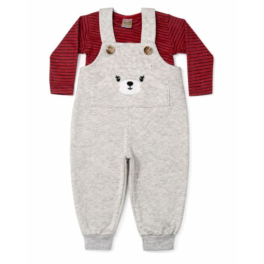 Jardineira Menina e Menino Inverno com Bolso Bordado e Blusa Manga Comprida Conforto e Estilo