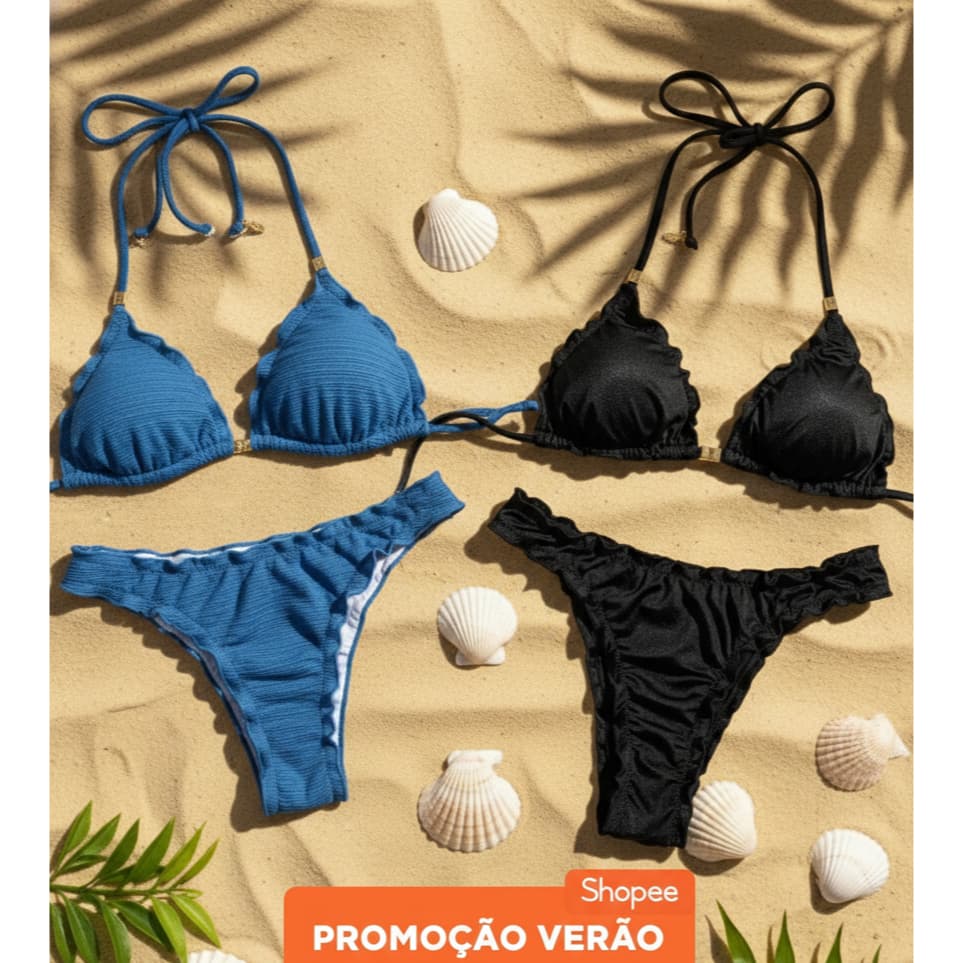 Biquini Cortininha com forro Bojo Removível Calcinha Meio Fio Dental