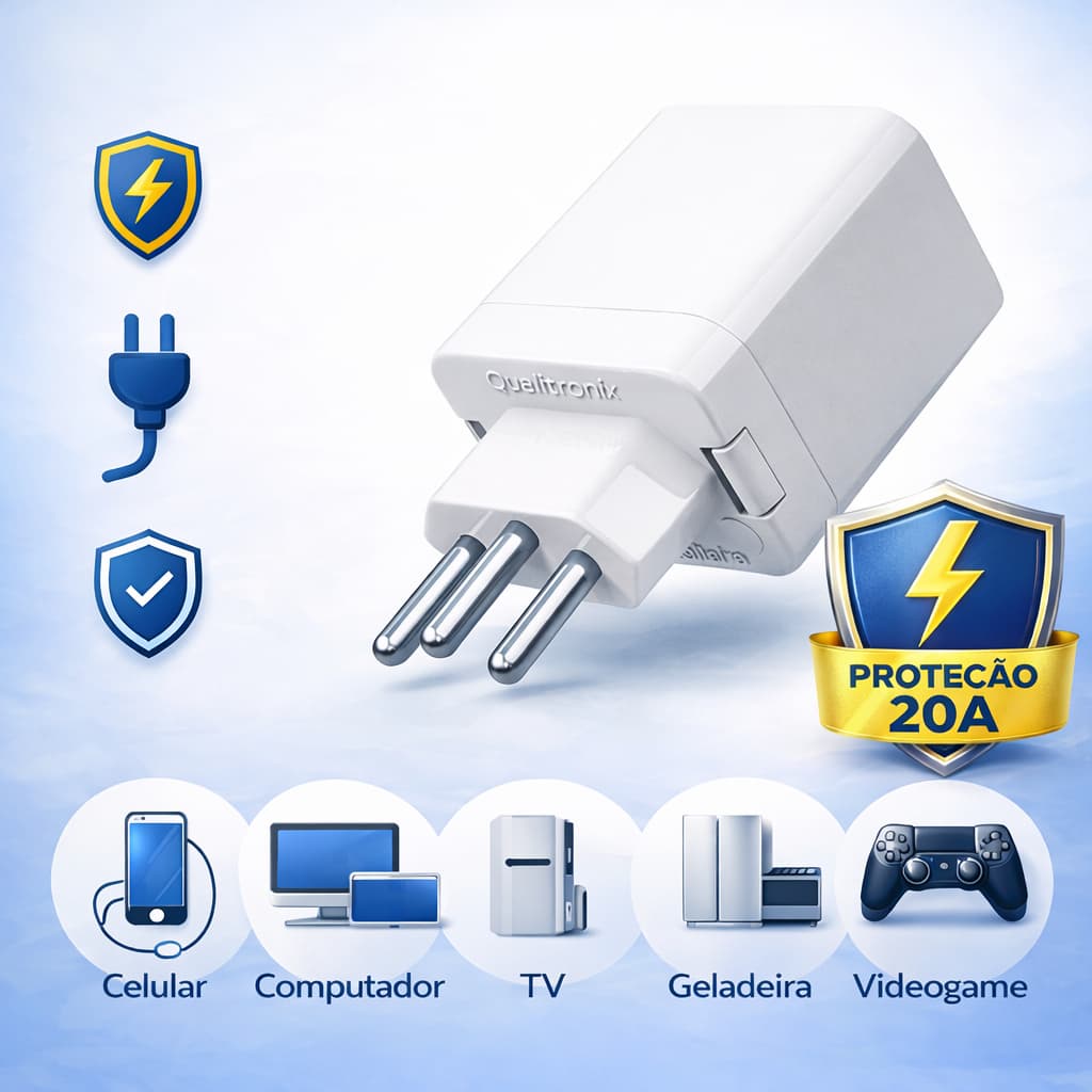 Protetor Elétrico Plus DPS 20A Qualitronix Contra Raios Surtos Picos de Energia P/ Eletrodomésticos