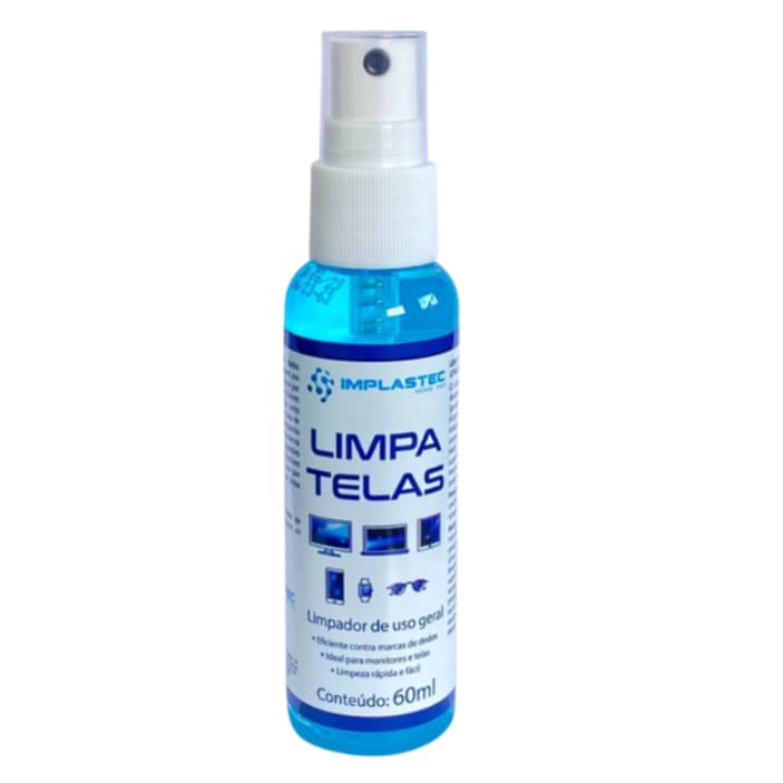 Limpa Telas Implastec Clean 60ml limpador de tela Celular Monitor Tv Limpa Óculos Remove Mancha