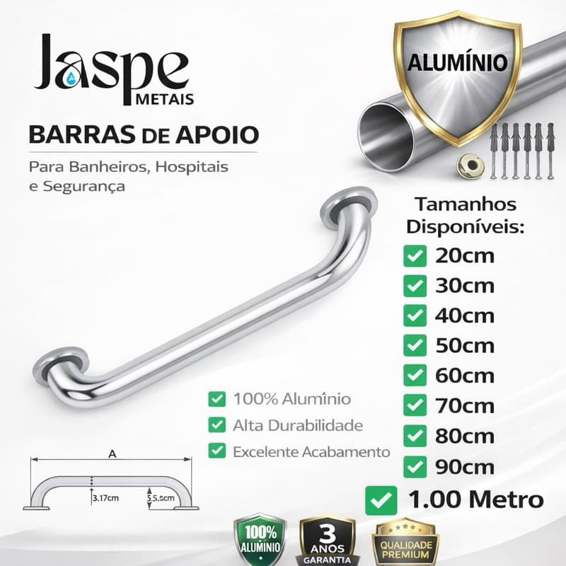 Alças de Apoio em Alumínio 20cm até1m para Banheiro, Corredor e Piscina  Para Idosos e Pcd, Corrimão