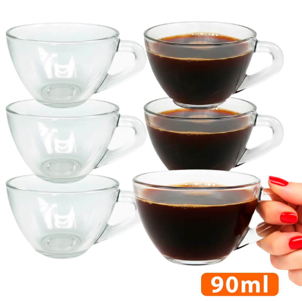 kit Jogo de 6 Xicaras De Vidro Transparente Chá Café Com Alça 90ml PERA MODERNA Retro Vidro Cha Caf