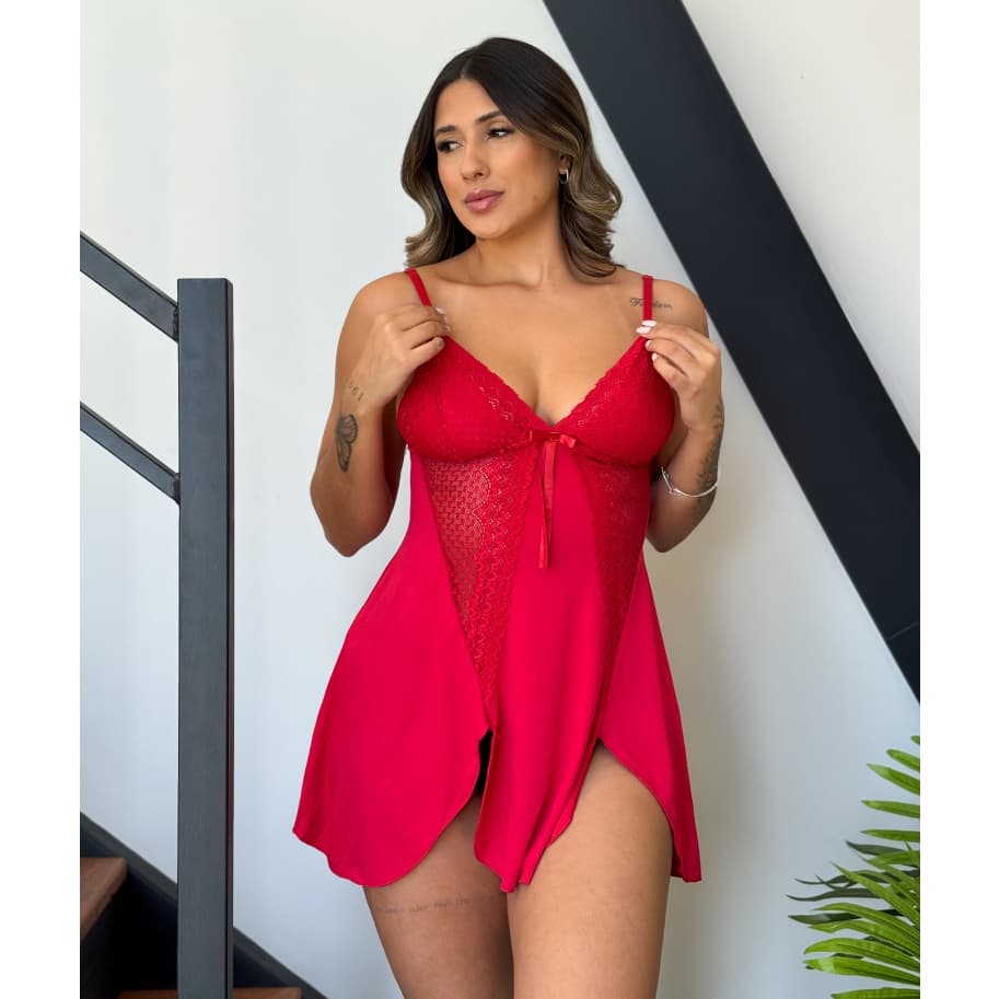 Camisola Sexy Renda Pijama Sensual Roupa de Dormir Curta Feminina Lingerie Plus Size