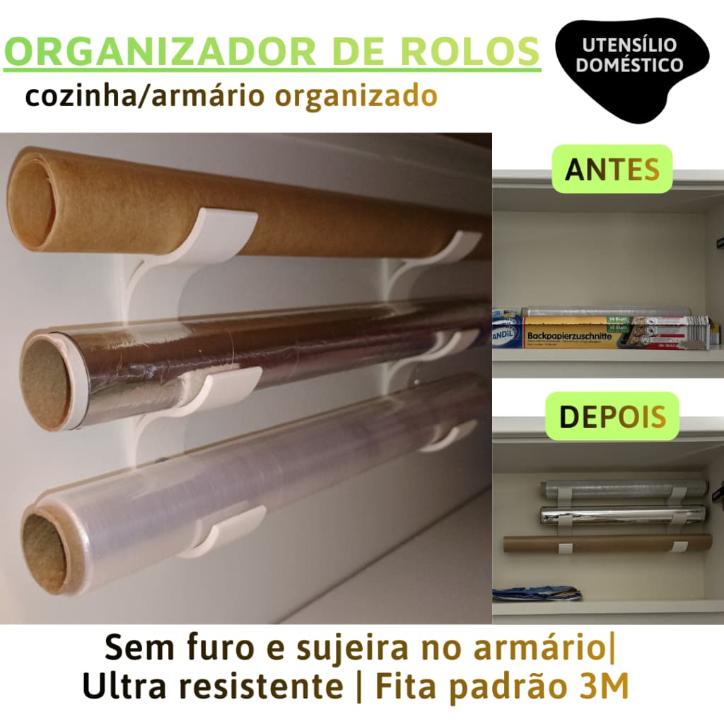 Organizador Rolo Tubo de Cozinha Multiuso Parede Dispenser para Papel Filme, Alumínio e Manteiga Ganhe Espaço na Bancada