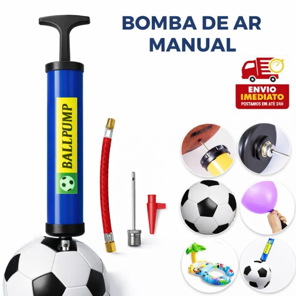 Bomba de Ar Manual Inflador de Bola Futebol Basquete Vôlei com Agulha e Mangueira Portátil Alta Pressão 1 - 5 Unidades
