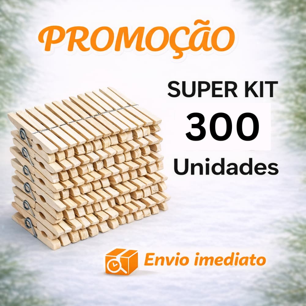 KIT COM 300 UNIDADES DE PRENDEDOR PREGADOR DE ROUPAS, MADEIRA GIGANTE