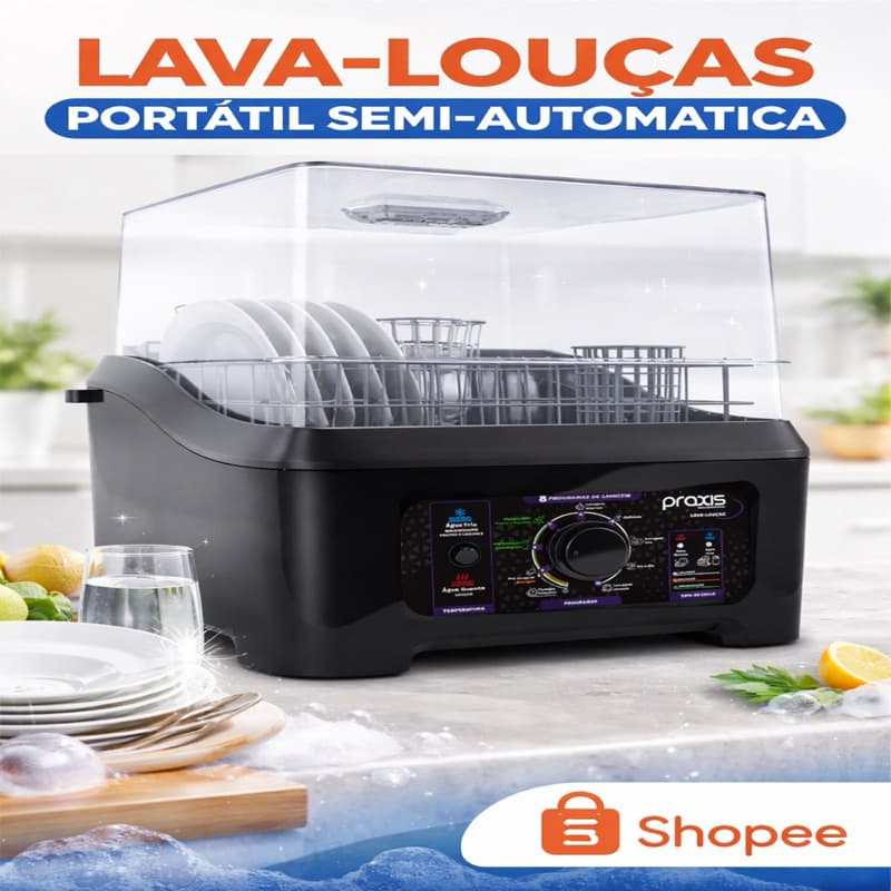 Lava Louças Praxis Portátil LLPP Semi-Automática 127V ou 220V Preto Branco