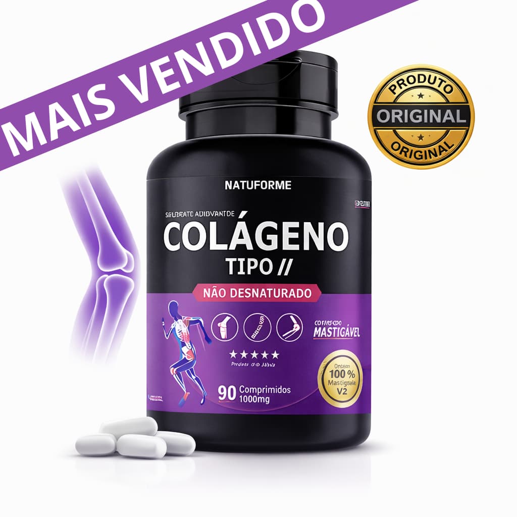 Colágeno Tipo 2 Não Desnaturado Para Articulações Mastigável Sabor Morango - 90 Comprimidos 1000mg