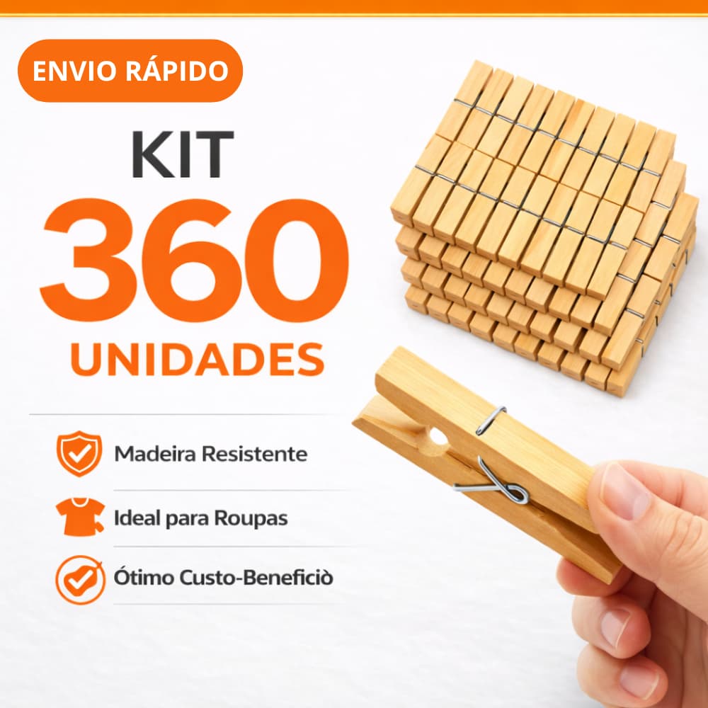 Kit 360 Prendedor Grampo De Roupas Madeira Embalagem com 120 a 360 Unidades
