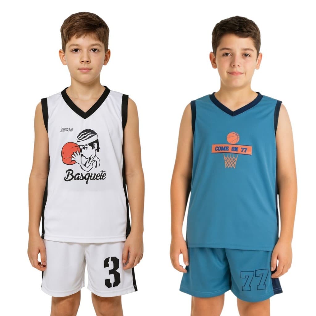 Kit 2 Conjuntos Infantil Esportivo – Camiseta e Short para Meninos, Confortável e Leve
