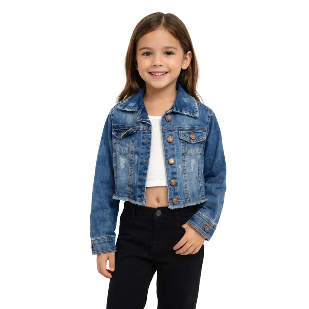 Jaqueta Jeans Curta Kids Cropped Feminino Menina Infantil