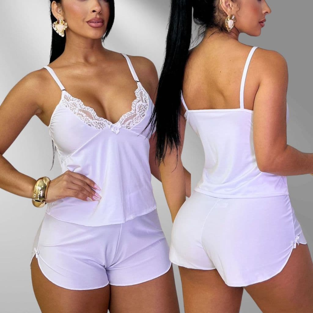 Pijama Baby Doll Malha Fria Tecido Fresquinho Roupa De Dormir Molinho Confortável Lingerie Sensual Renda