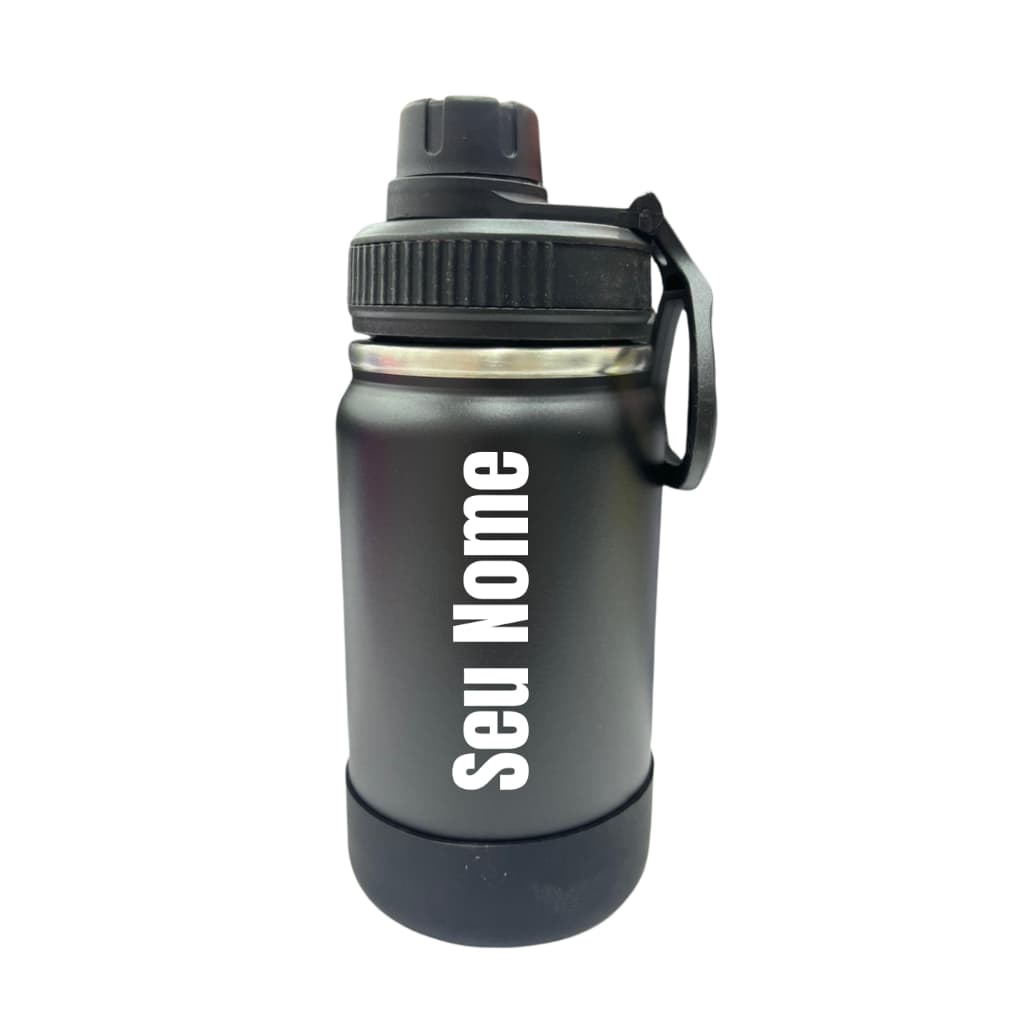 Garrafa Térmica Sport 350ml Inox + Borracha + Alça Dobrável + Nome ou Desenho