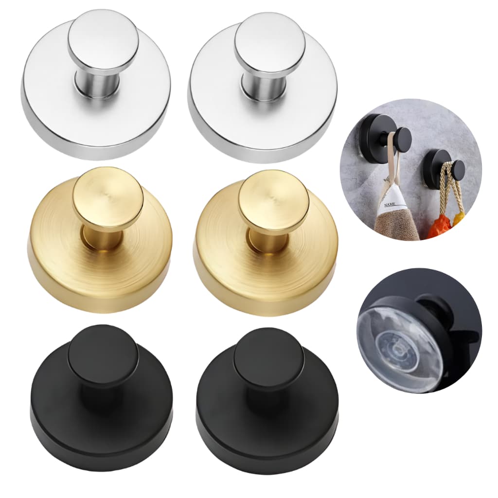 Gancho de Parede com Ventosa Adesivo Resistente Reutilizável Aço Inoxidável Suporte para Toalhas Banheiro