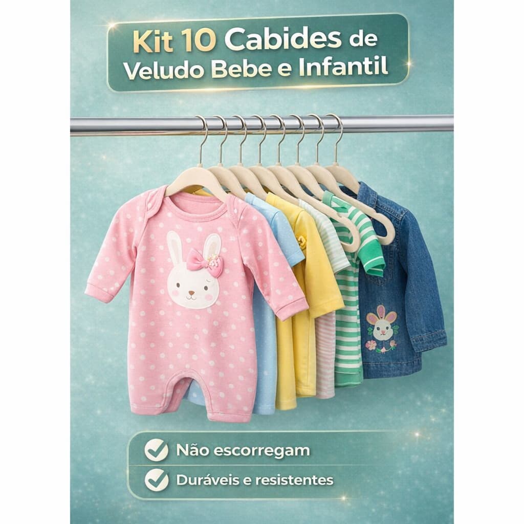 Kit 10 Cabide Infantil Veludo Bebê Slim Ultra Fino Não Escorrega