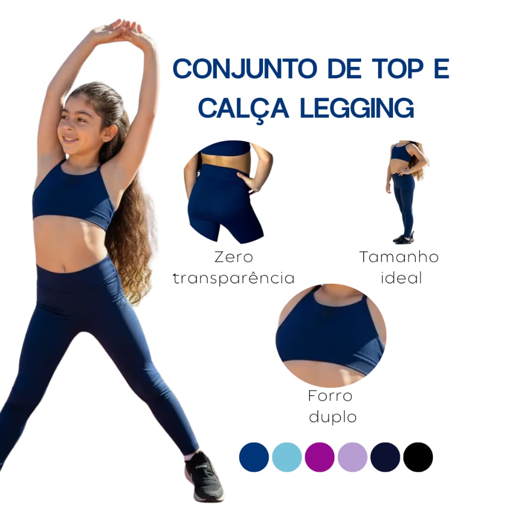 Conjunto De Academia Infantil Feminino Top E Calça Poliamida
