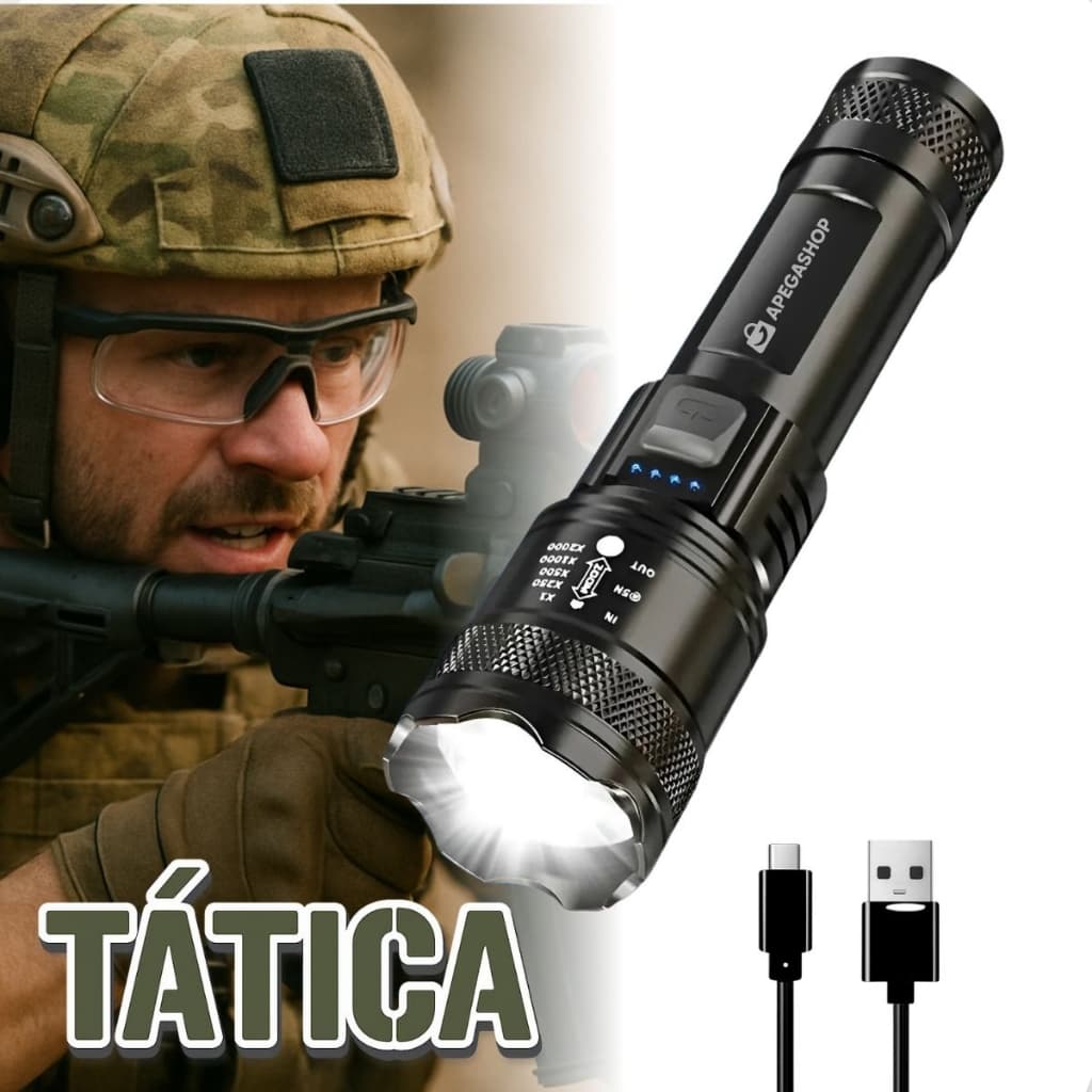Lanterna Militar Tática Led Cree Recarregável Mais Forte Do Mundo Ultra Potente Alto Resistente