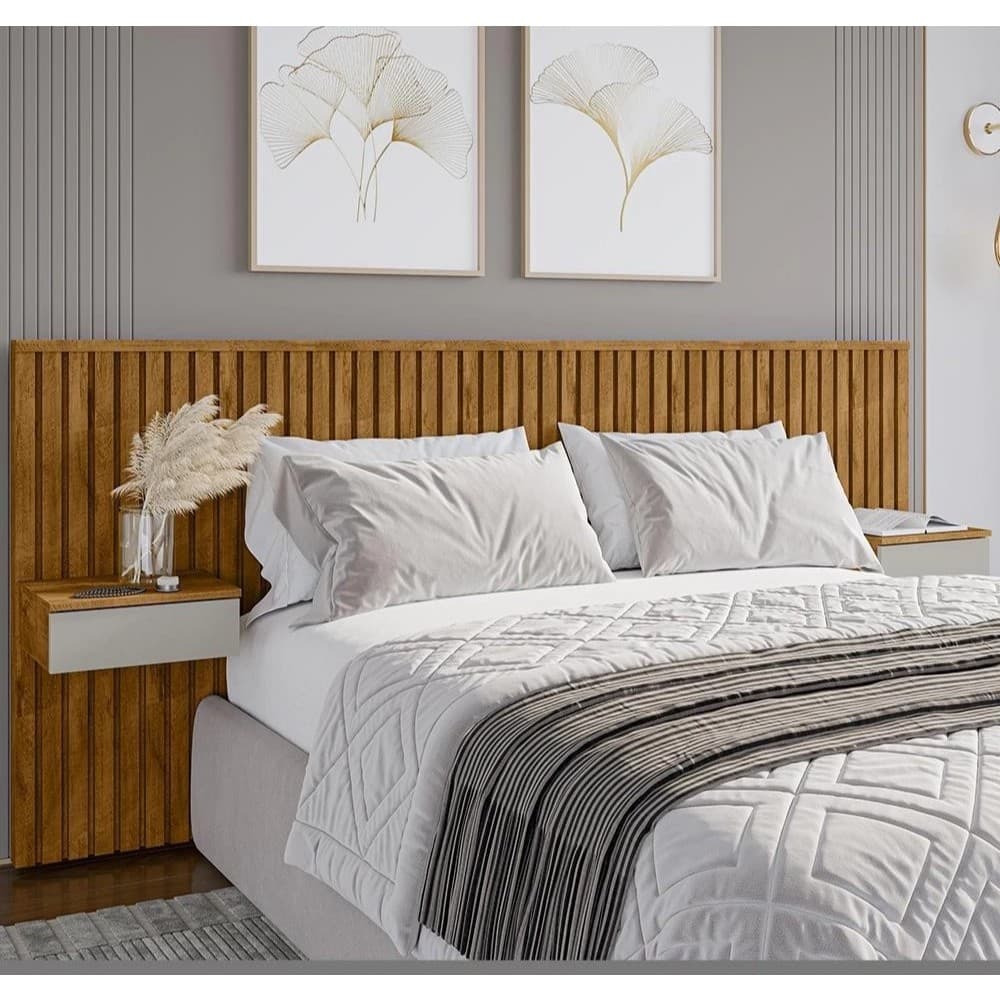 Kit Com até 20 Cabeceira Ripada em MDF Revestimento Autocolante - King Queen Casal Solteiro