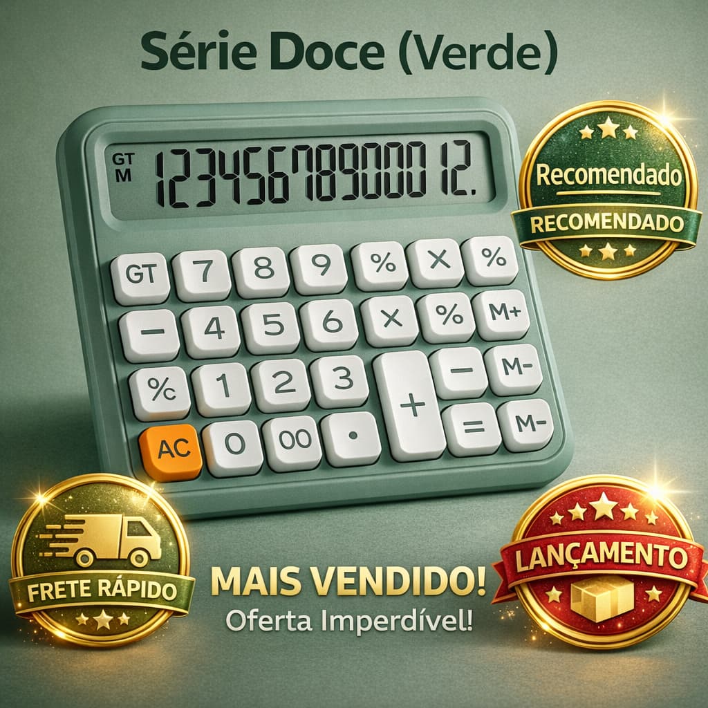 Calculadora de Mesa 12 Dígitos Display Grande Modelo Novo com Botão Apagar – Super Moderna - VERDE
