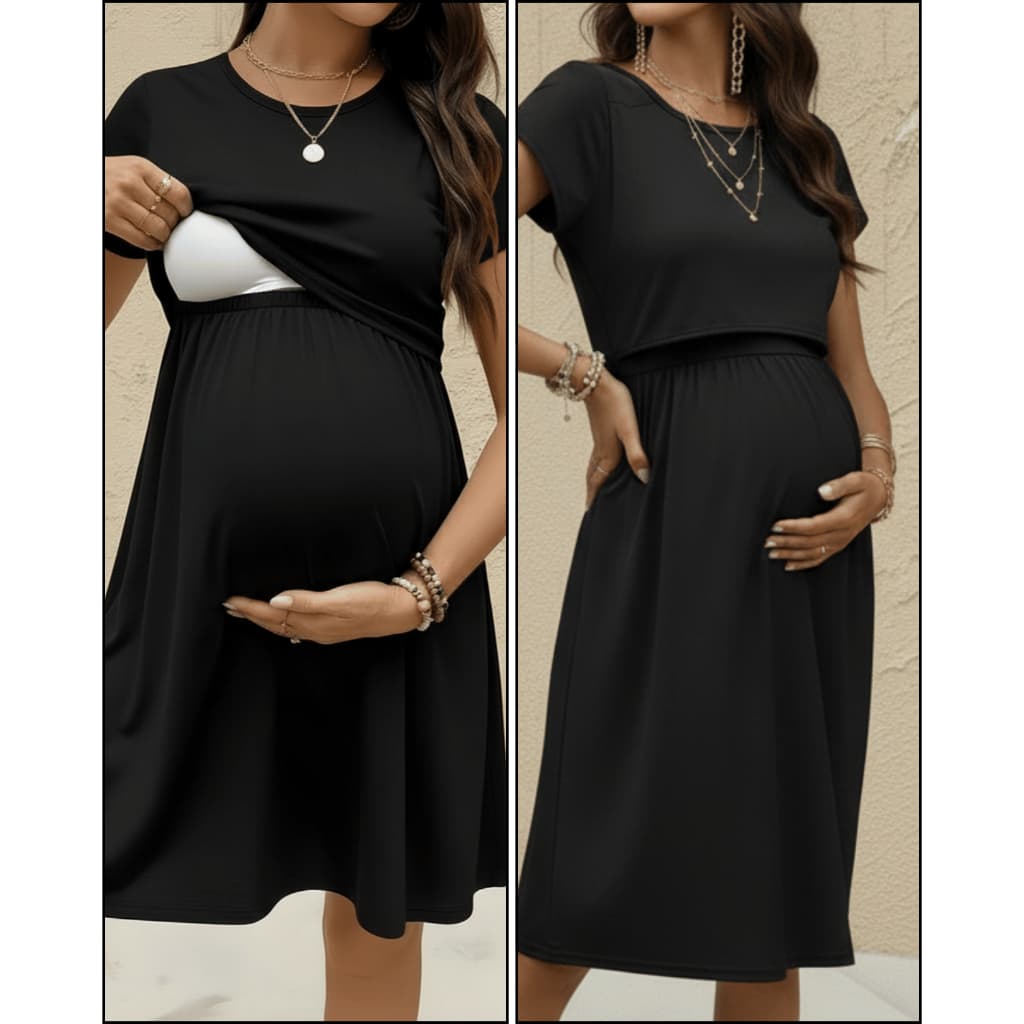 Vestido Amamentaçao Gestante Midi Casual Maternidade Elegante Simples Confortável Basico M ao G1