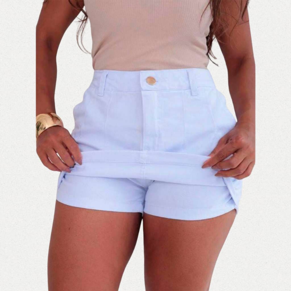 Short Saia Jeans Feminino Branco Preto Lycra Cintura Alta Ajuste Perfeito Design Moderno Versátil