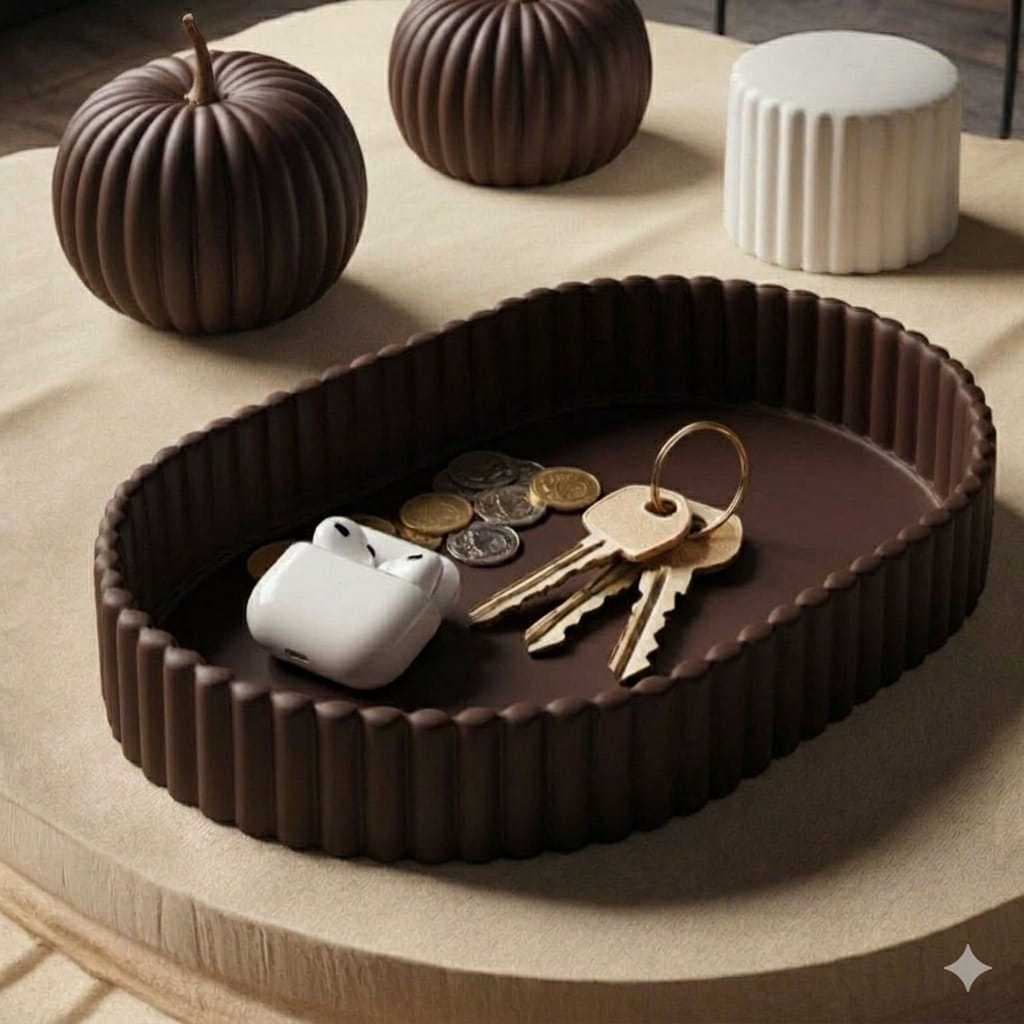 Bandeja Canelada Decorativa Porta Trecos Organizador Minimalista