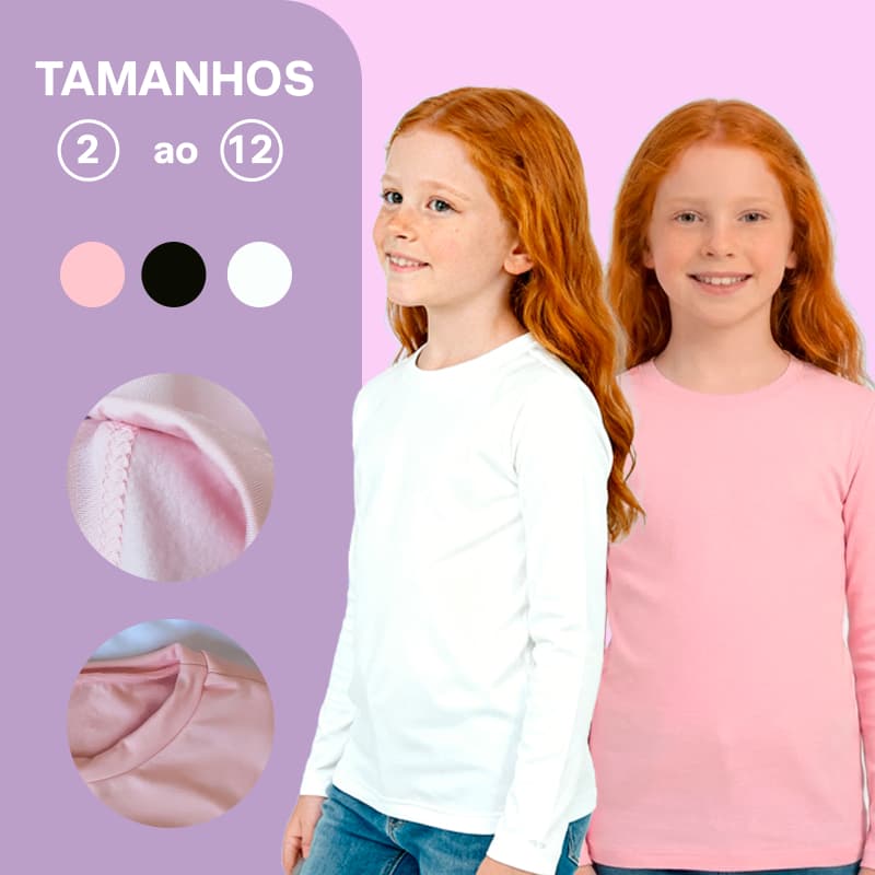 Kit de Blusas Térmicas Peluciadas Segunda Pele Manga Longa Infantil Menina