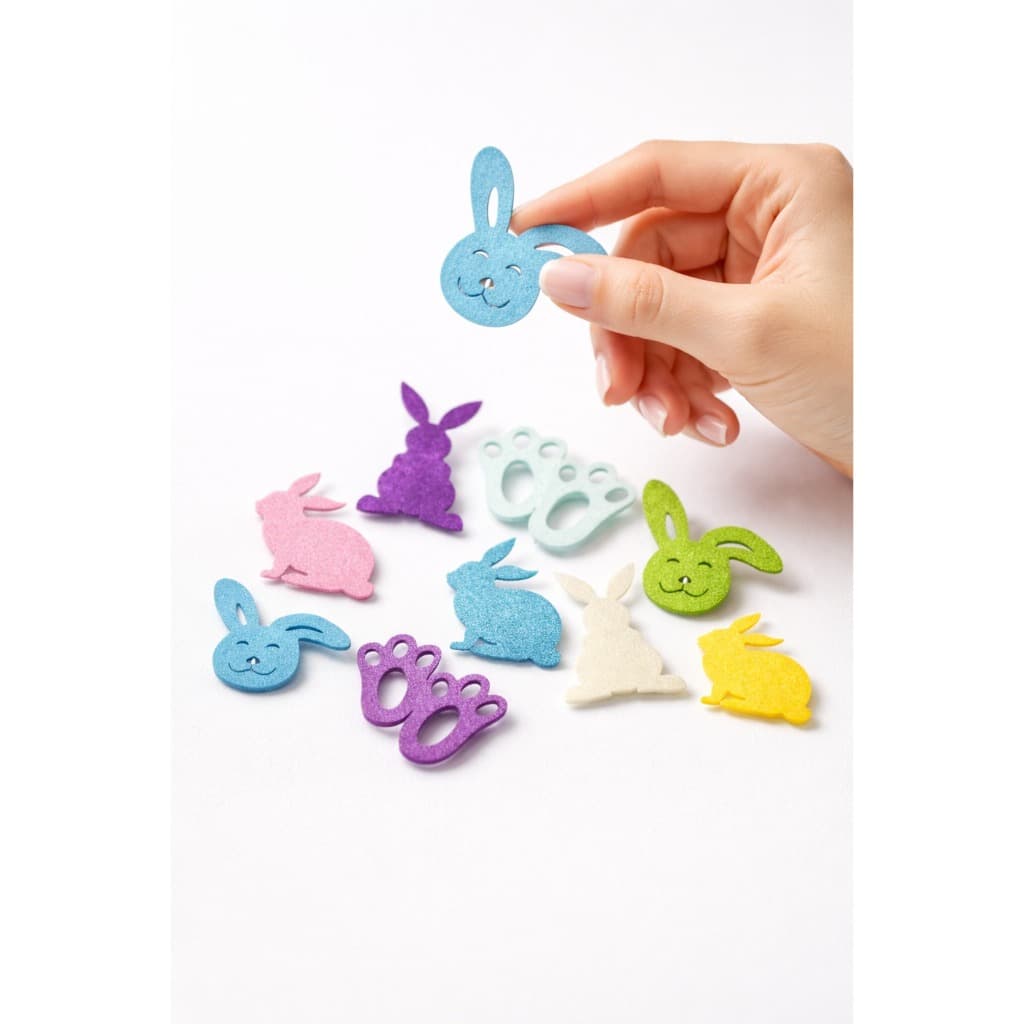 Kit 50 Enfeite Mini EVA Festa Páscoa Coelho Aplique Laço Pet Lacinhos