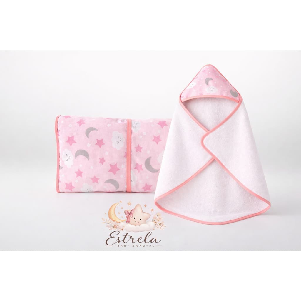 Kit Bebê Toalha com Capuz + Trocador Portátil Dobrável com Bolso | Enxoval Prático e Macio