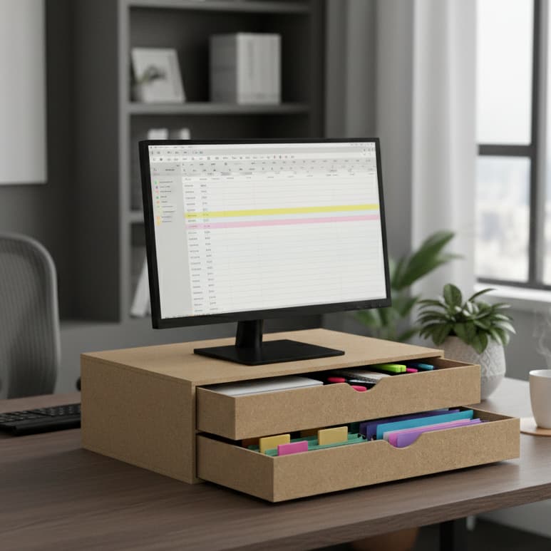 Gaveteiro Organizador A4 Mais Suporte Para Monitor Escritorio Home Office Notebook Computador