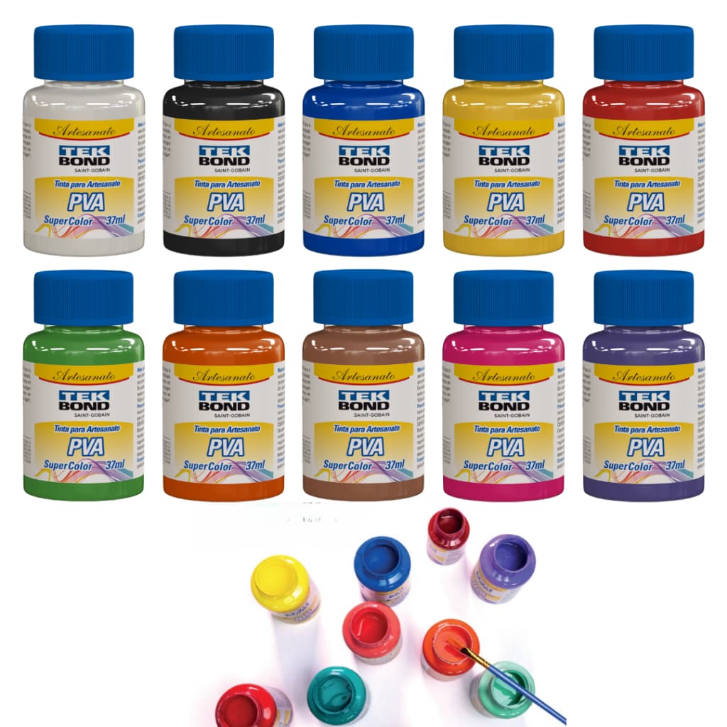 Kit 10 Tintas Pva Fosca P/ Artesanato 37ml