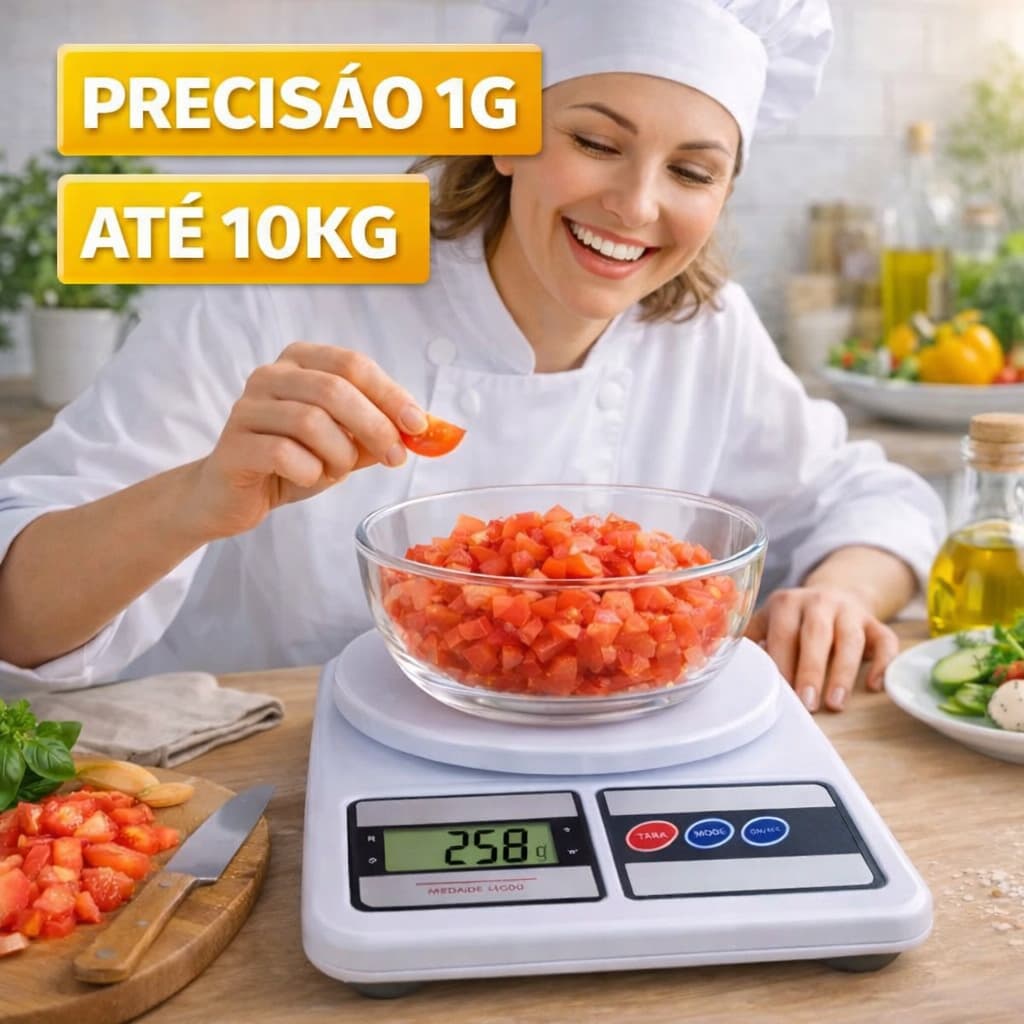 Balança de Cozinha Digital Alta Precisão 1g a 10kg com Pilhas Inclusas