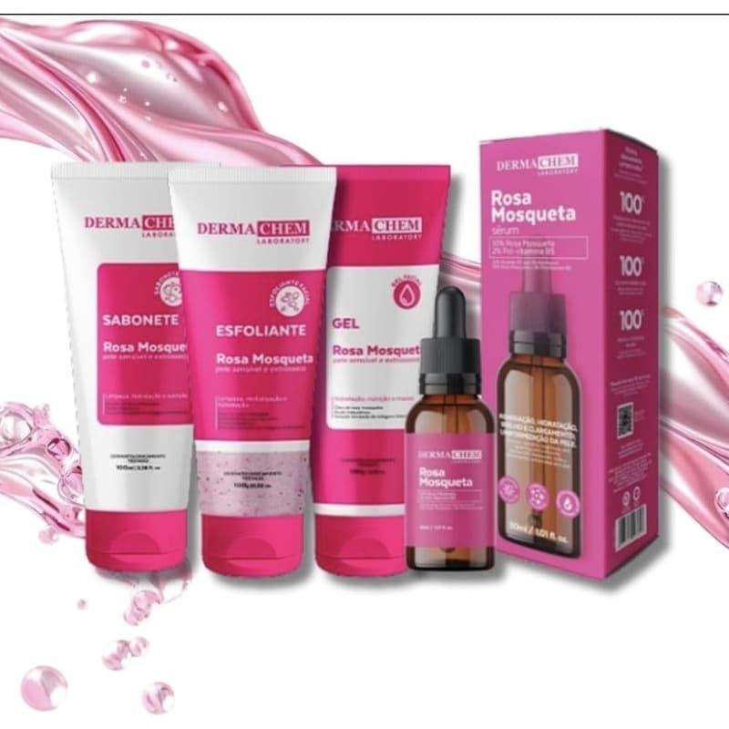 Promoção Kit Skincare Sabonete e Esfoliante Rosa Mosqueta, Sérum Dermachen