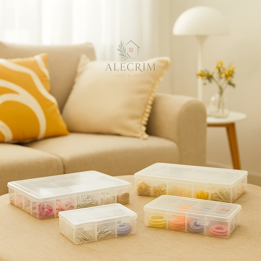 Caixa Organizadora Com Divisórias Multiuso Transparente Porta Joias Linha Costura