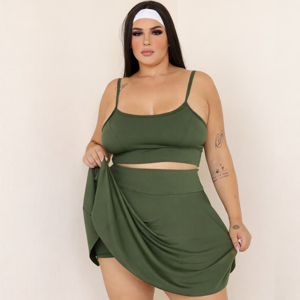 Conjunto short saia e top do slim ao plus size M ao G3 dança academia treino saia com short ZUMBA