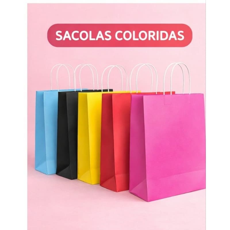 10 sacolas de papel  kraft coloridas 14x22 ao 30x38