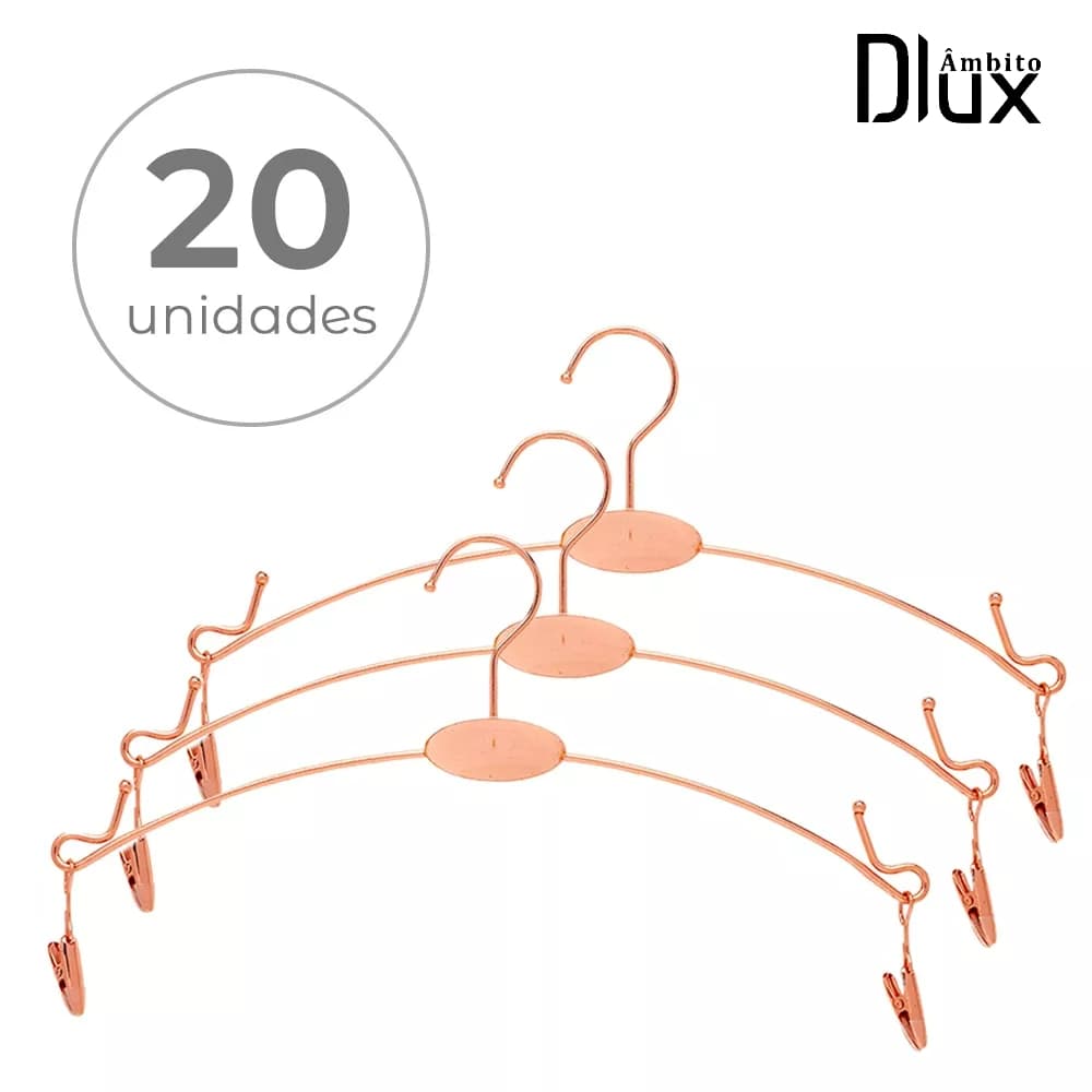 Kit 20 Cabides Lingerie Metal Rose Gold Com Presilhas Adulto