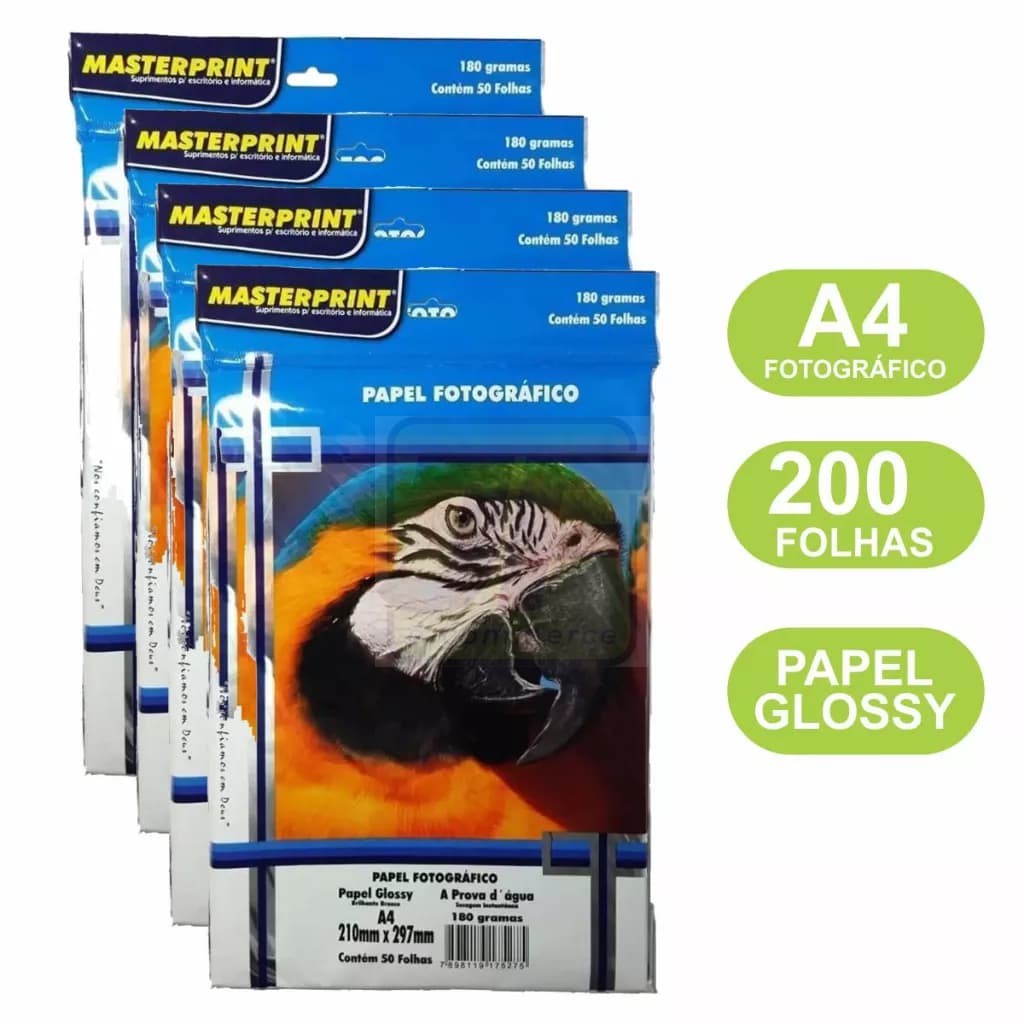 Papel Fotográfico 180g A4 Kit 200 folhas Glossy À Prova D'água MasterPrint