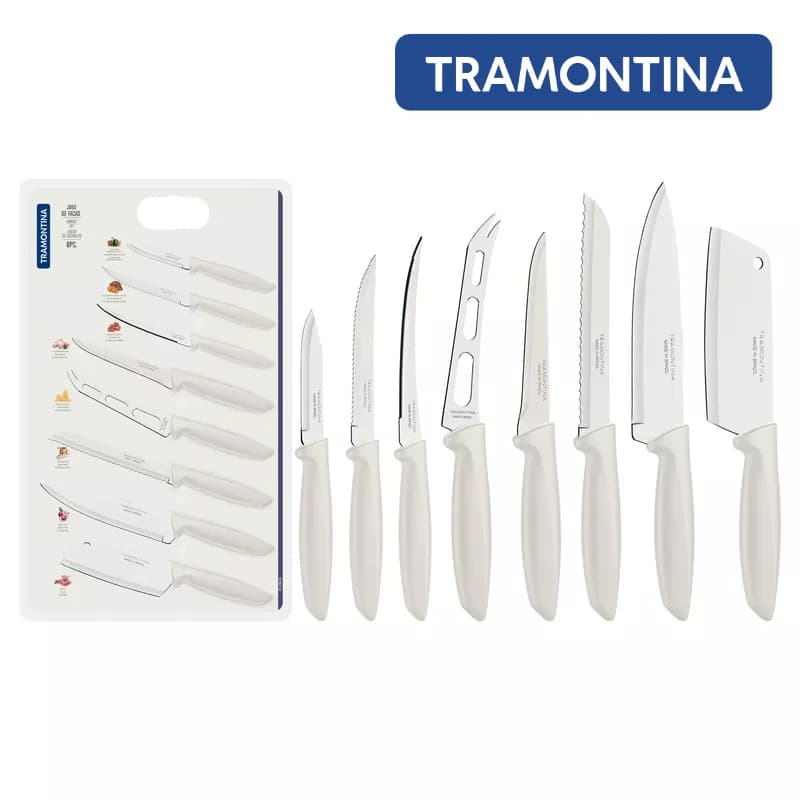 Jogo Facas 8 Peças Tramontina Plenus Inox Cabo Branco ou Preto