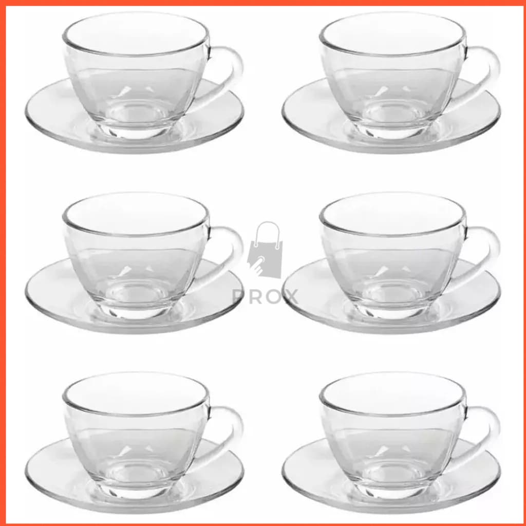 Jogo Xícaras Café Com Pires Chá 12 Peças Vidro Incolor 210ml