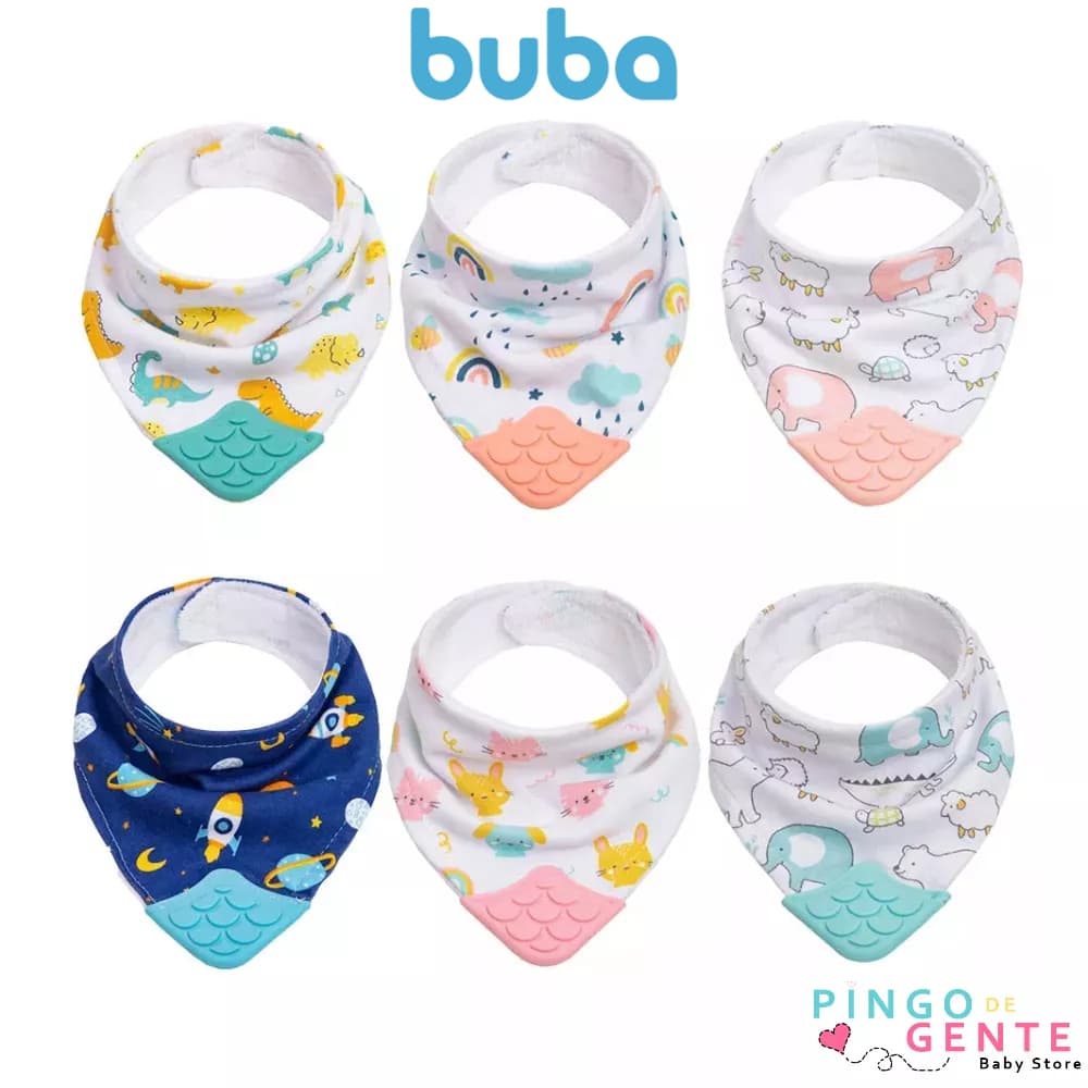Babador Bandana Com Forro Atoalhado E Mordedor Bebê Buba