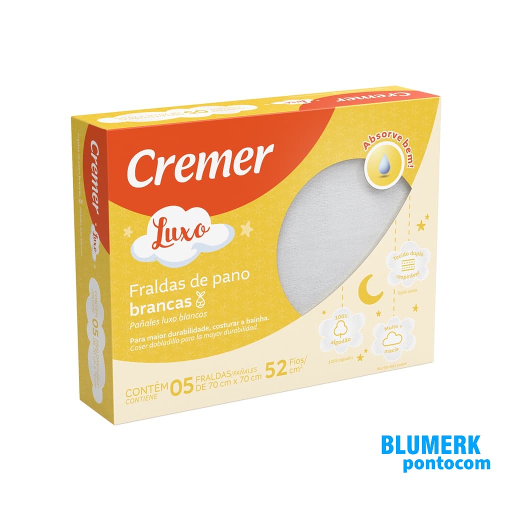 Fralda Luxo Branca 70x70 Com 5 Unidades Cremer