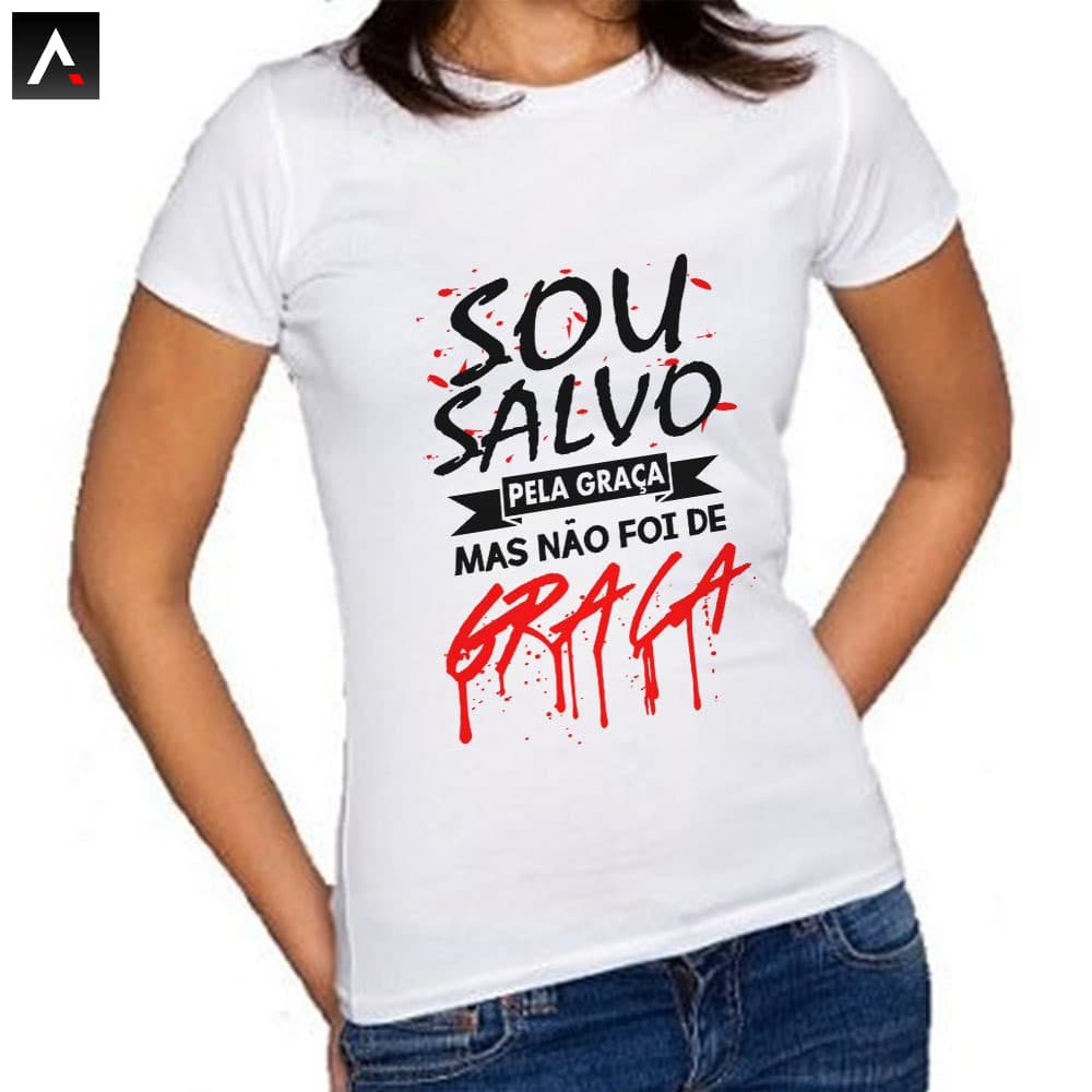 Camiseta Camisa Baby Look feminina Gospel Evangélica Cristã Fui Salvo Pela Graça  - [Envio Rápido]